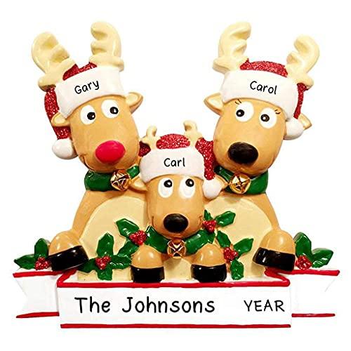 Cozy Reindeer Family Christmas Personalized Ornament (Family of 3)