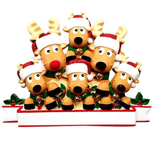 Cozy Reindeer Family Christmas Personalized Ornament (Family of 6)
