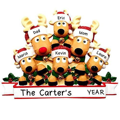 Cozy Reindeer Family Christmas Personalized Ornament (Family of 6)
