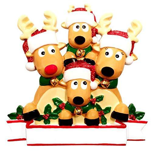 Cozy Reindeer Family Personalized Ornament (Family of 4)