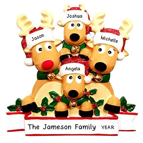 Cozy Reindeer Family Personalized Ornament (Family of 4)