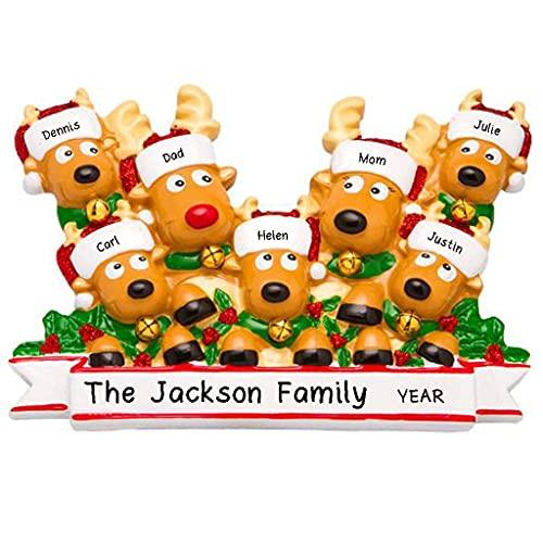 Cozy Reindeer Family Personalized Ornament (Family of 7)