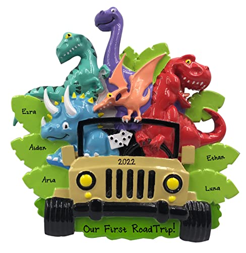Dino Family of 5 Personalized Christmas Ornament