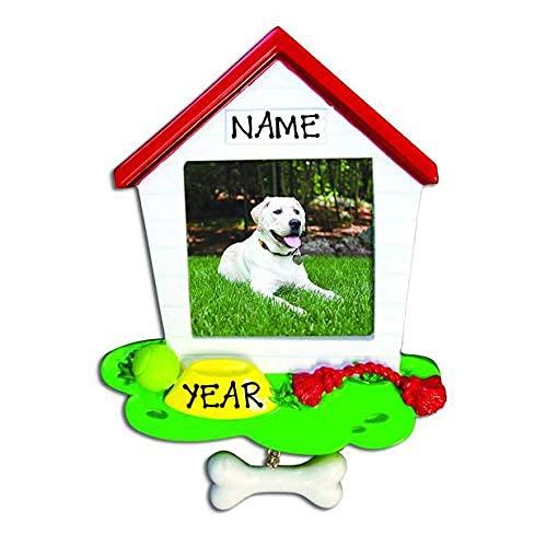 Dog Bone Red Doghouse Personalized Ornament (Picture Frame) Default Title