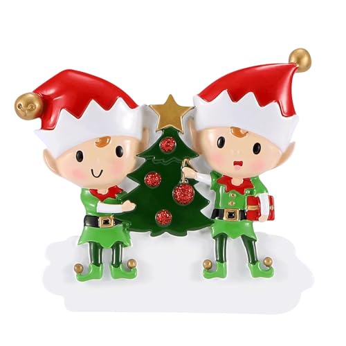 Elves Doing Things Personalized Christmas Ornament (Family of 2)