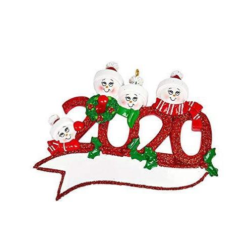Family Personalized Ornament Red Glitter (Family of 4)