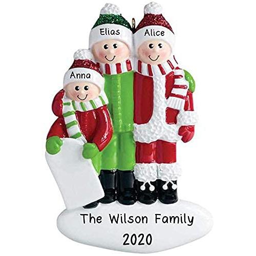 Family Playing in Snow Personalized Ornament (Family of 3)