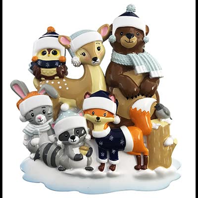 Family of 6 Personalized Woodland Zoo Animals Ornament