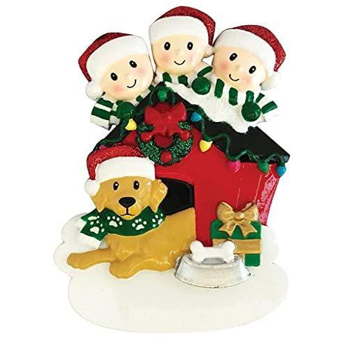 Family with Dog Personalized Ornament (Family of 3)
