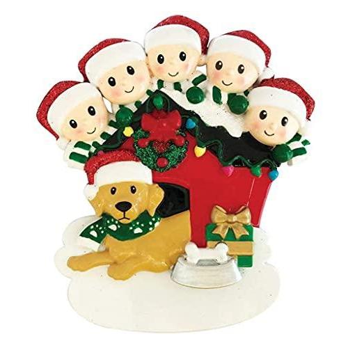 Family with Dog Personalized Ornament (Family of 5)