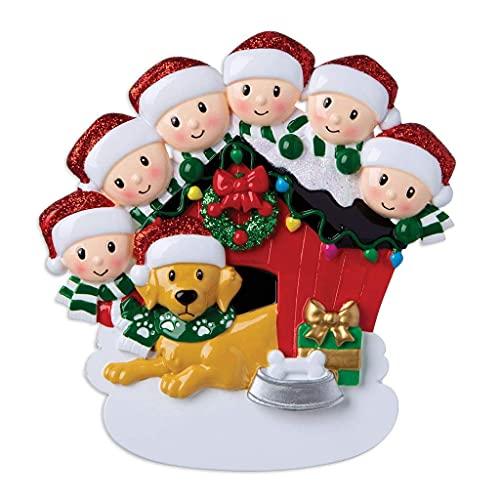 Family with Dog Personalized Ornament (Family of 6)
