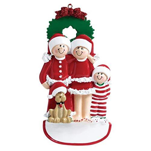Family with Dog and Ribbon Personalized Ornament (Family of 3)