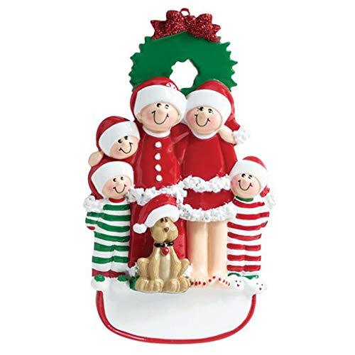 Family with Dog and Ribbon Personalized Ornament (Family of 5)