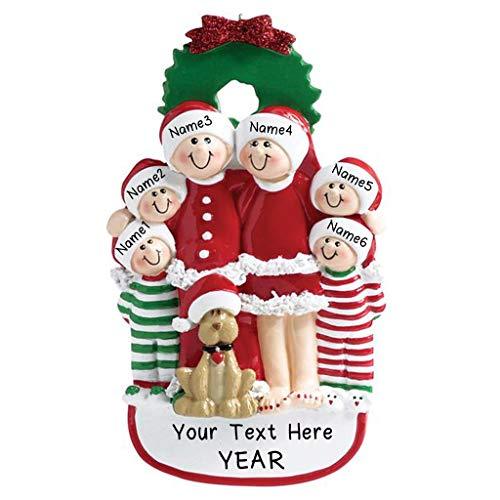 Family with Dog and Ribbon Personalized Ornament (Family of 6) Default Title