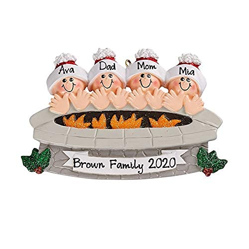 Fire Pit Family Personalized Ornament (Family of 4)