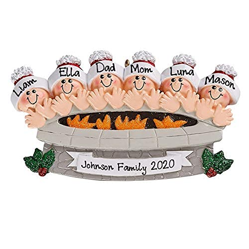 Fire Pit Family Personalized Ornament (Family of 6)