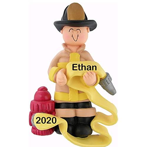 Fireman Long Hose Red Axe Personalized Ornament (Fireman Male)