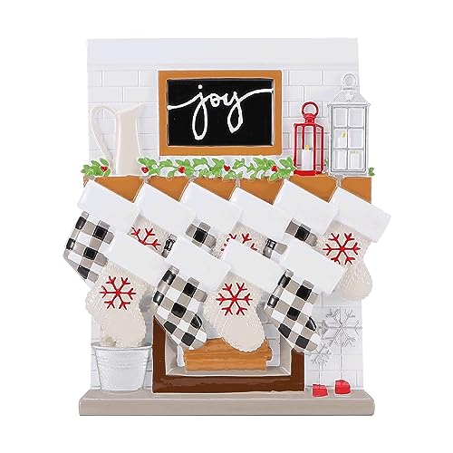 Fireplace Mantle Family Personalized Ornament (Family of 10)