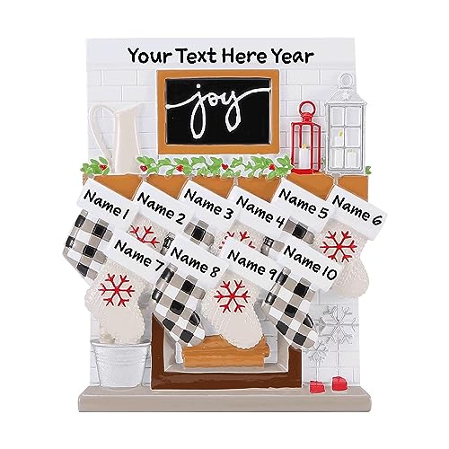Fireplace Mantle Family Personalized Ornament (Family of 10)