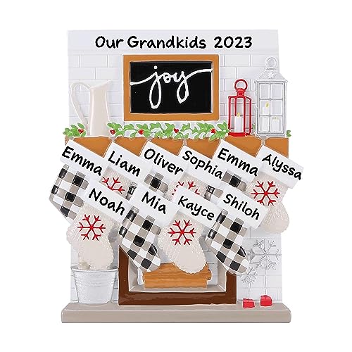Fireplace Mantle Family Personalized Ornament (Family of 10)