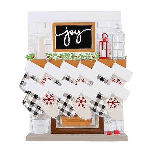Fireplace Mantle Family Personalized Ornament (Family of 12)