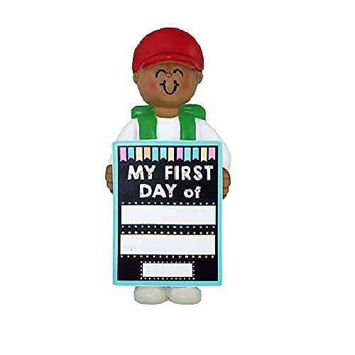 First Day of School Personalized Ornament (African American Boy First Day)