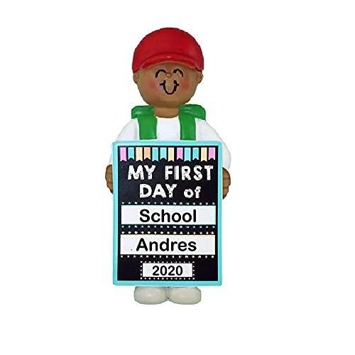 First Day of School Personalized Ornament (African American Boy First Day)