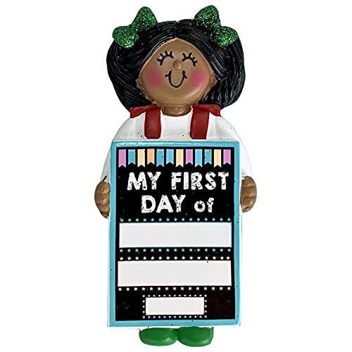 First Day of School Personalized Ornament (African American Girl First Day)