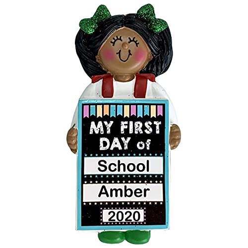 First Day of School Personalized Ornament (African American Girl First Day)