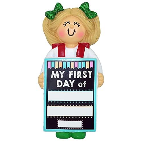 First Day of School Personalized Ornament (Blonde Girl First Day)