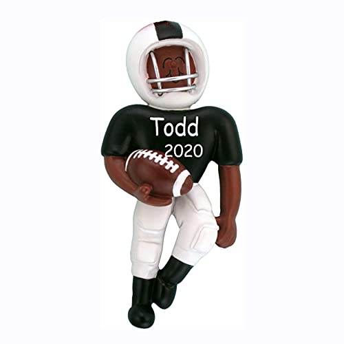 Football Player Personalized Ornament (Black White Jersey African American Football Player)