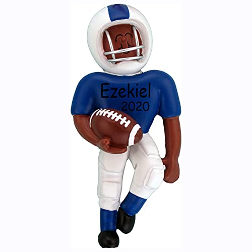 Football Player Personalized Ornament (Blue Jersey African American Football Player)