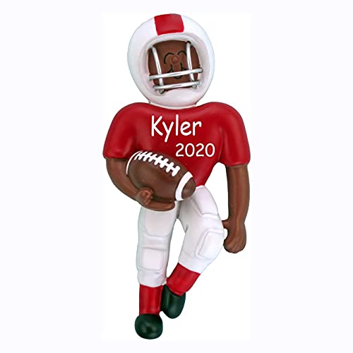 Football Player Personalized Ornament (Red Jersey African American Football Player)