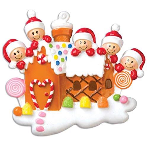 Gingerbread House Family Personalized Ornament (Family of 5)