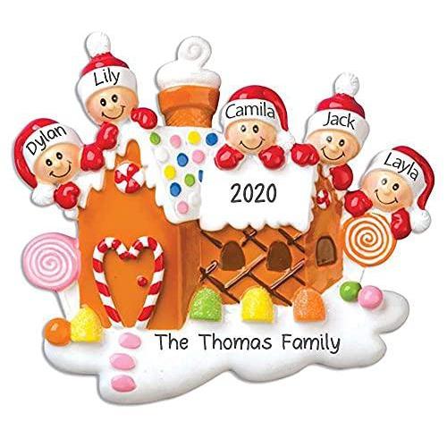 Gingerbread House Family Personalized Ornament (Family of 5)