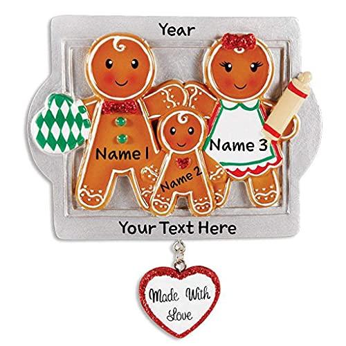 Gingerbread Made with Love Family Personalized Ornament (Family of 3)