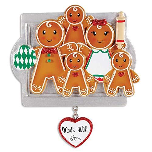 Gingerbread Made with Love Family Personalized Ornament (Family of 5)