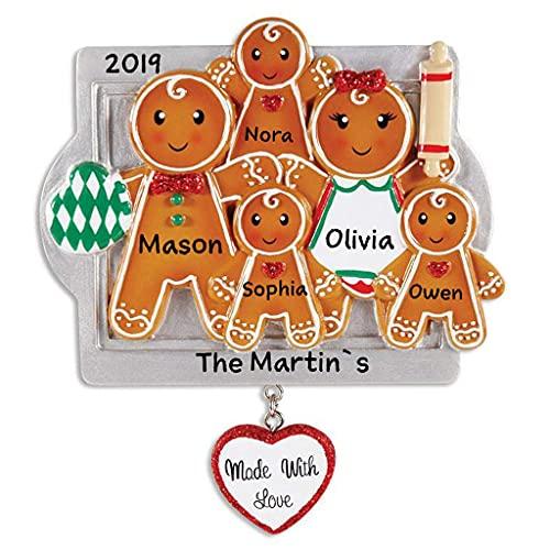 Gingerbread Made with Love Family Personalized Ornament (Family of 5)