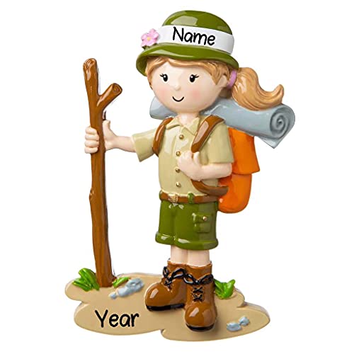 Girl Hiking with Walking Stick Personalized Ornament