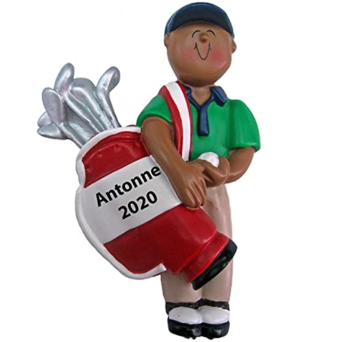 Golfer Boy Personalized Ornament (Male African American)