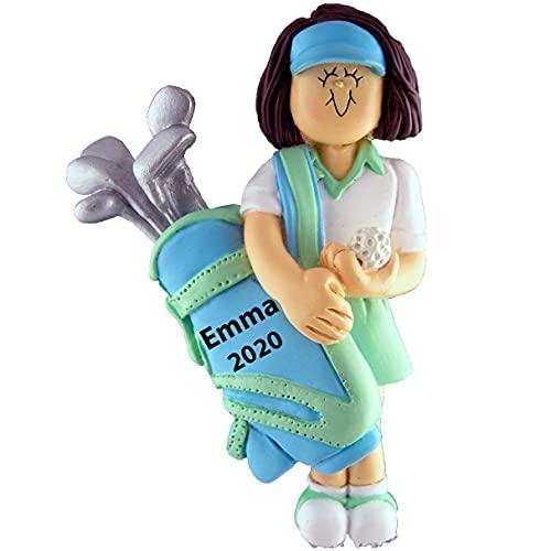 Golfer Girl Personalized Ornament (Female Brown)