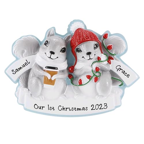Grey Squirrel Family Personalized Christmas Ornament (Family of 2)