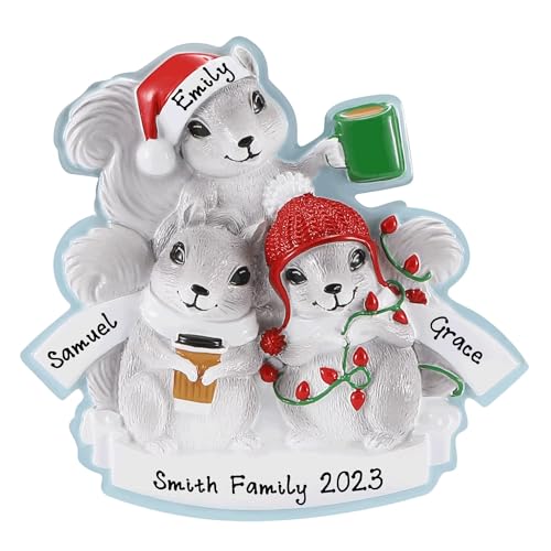 Grey Squirrel Family Personalized Christmas Ornament (Family of 3)
