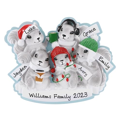 Grey Squirrel Family Personalized Christmas Ornament (Family of 5)