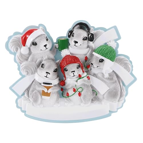 Grey Squirrel Family Personalized Christmas Ornament (Family of 5)