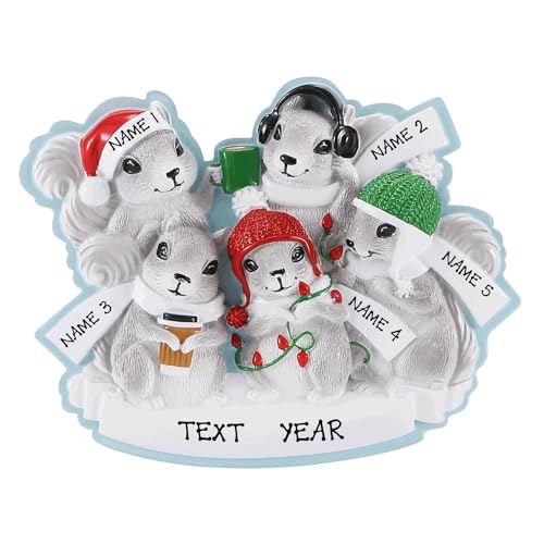 Grey Squirrel Family Personalized Christmas Ornament (Family of 5)