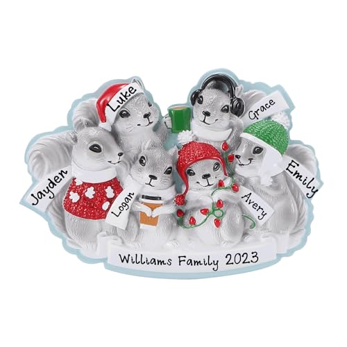 Grey Squirrel Family Personalized Christmas Ornament (Family of 6)