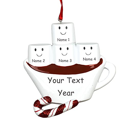 Hot Chocolate with Marshmallows Family Personalized Ornament (Family of 4)