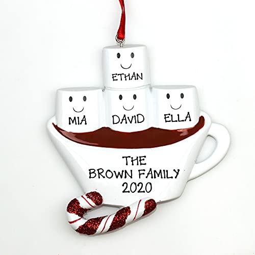 Hot Chocolate with Marshmallows Family Personalized Ornament (Family of 4)
