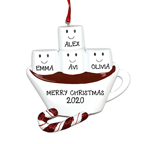 Hot Chocolate with Marshmallows Family Personalized Ornament (Family of 4)